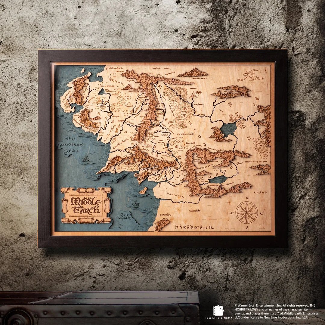 Illuminated 3D map of Middle-earth with touch-activated wood lamp