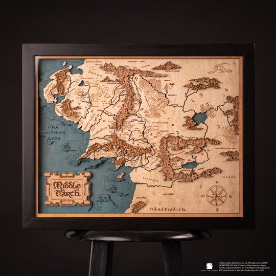 Illuminated 3D map of Middle-earth with touch-activated wood lamp