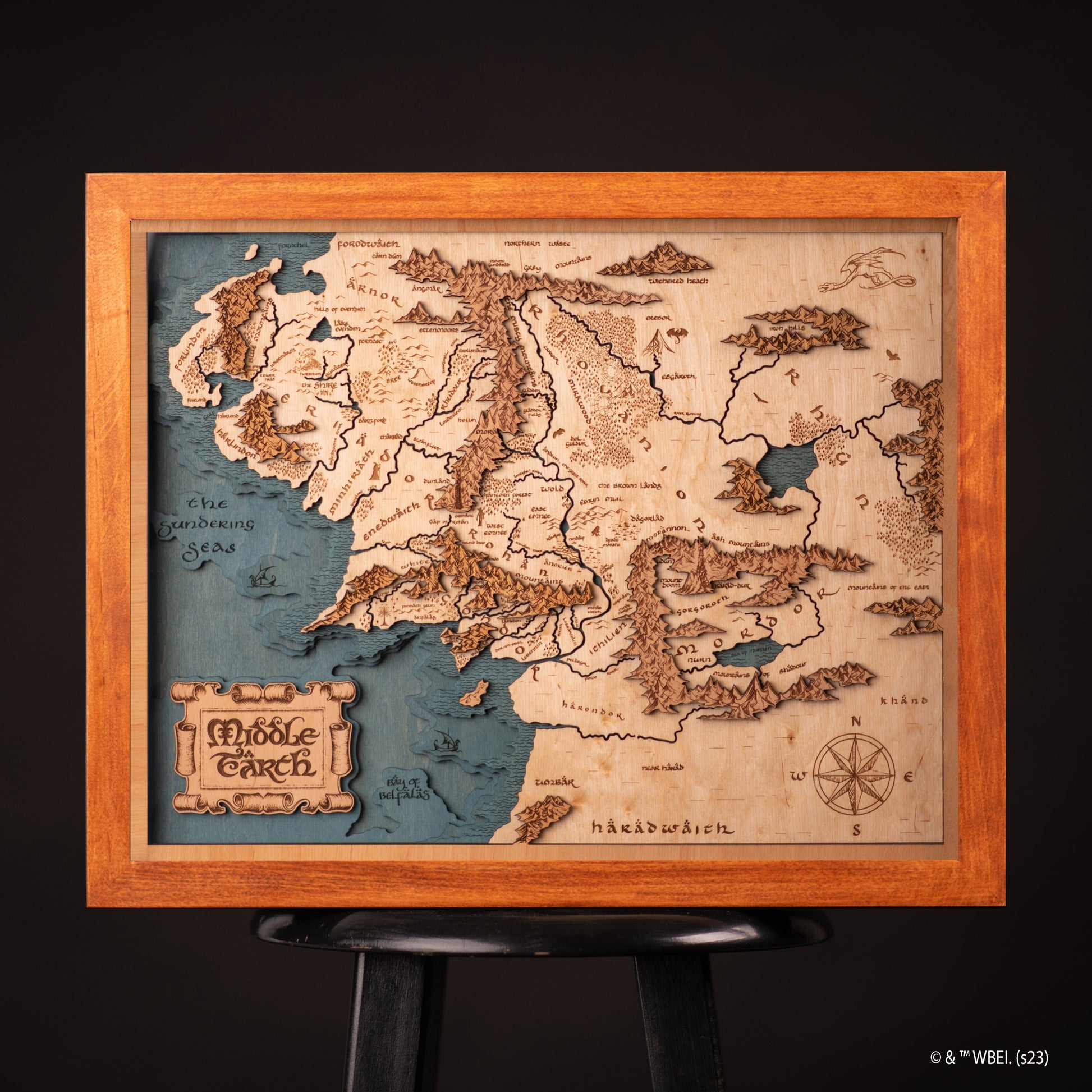 Officially licensed Lord of the Rings map with intricate laser engraving
