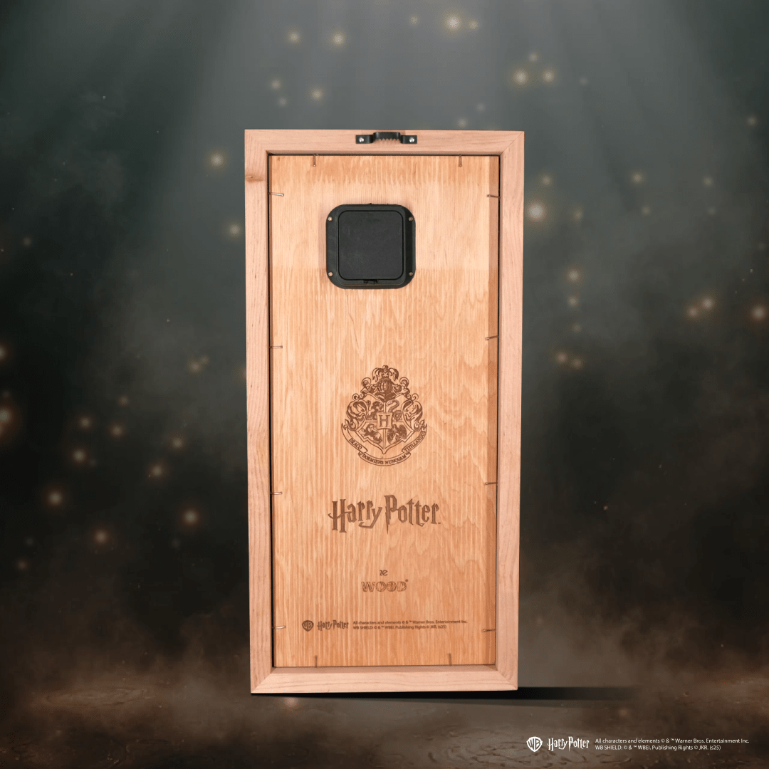 Detailed wooden Hogwarts castle clock art
