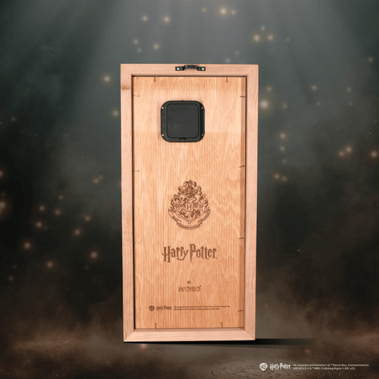 Detailed wooden Hogwarts castle clock art
