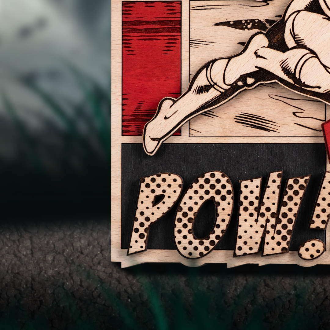 Highly detailed design showcasing iconic moments of your favorite DC Super Hero.