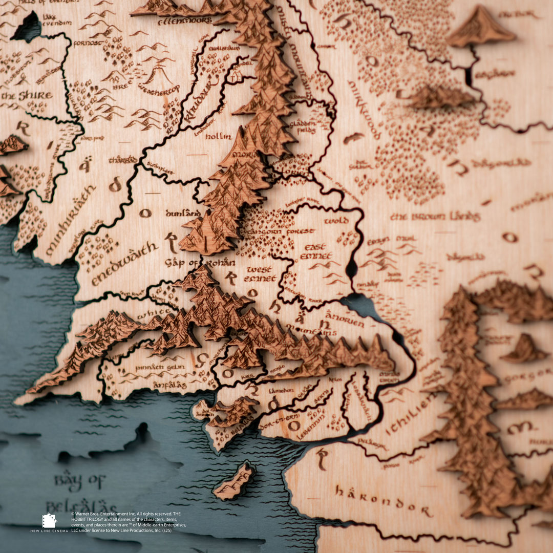 Hanging Middle Earth map in minimalist fantasy decor