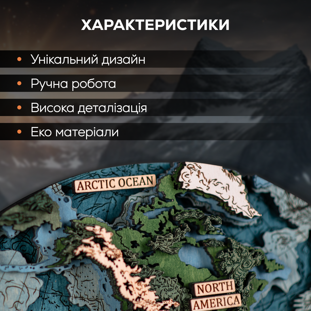 СВІТ В ПІВКУЛЯХ 3D МАПА - КАРТА СВІТУ