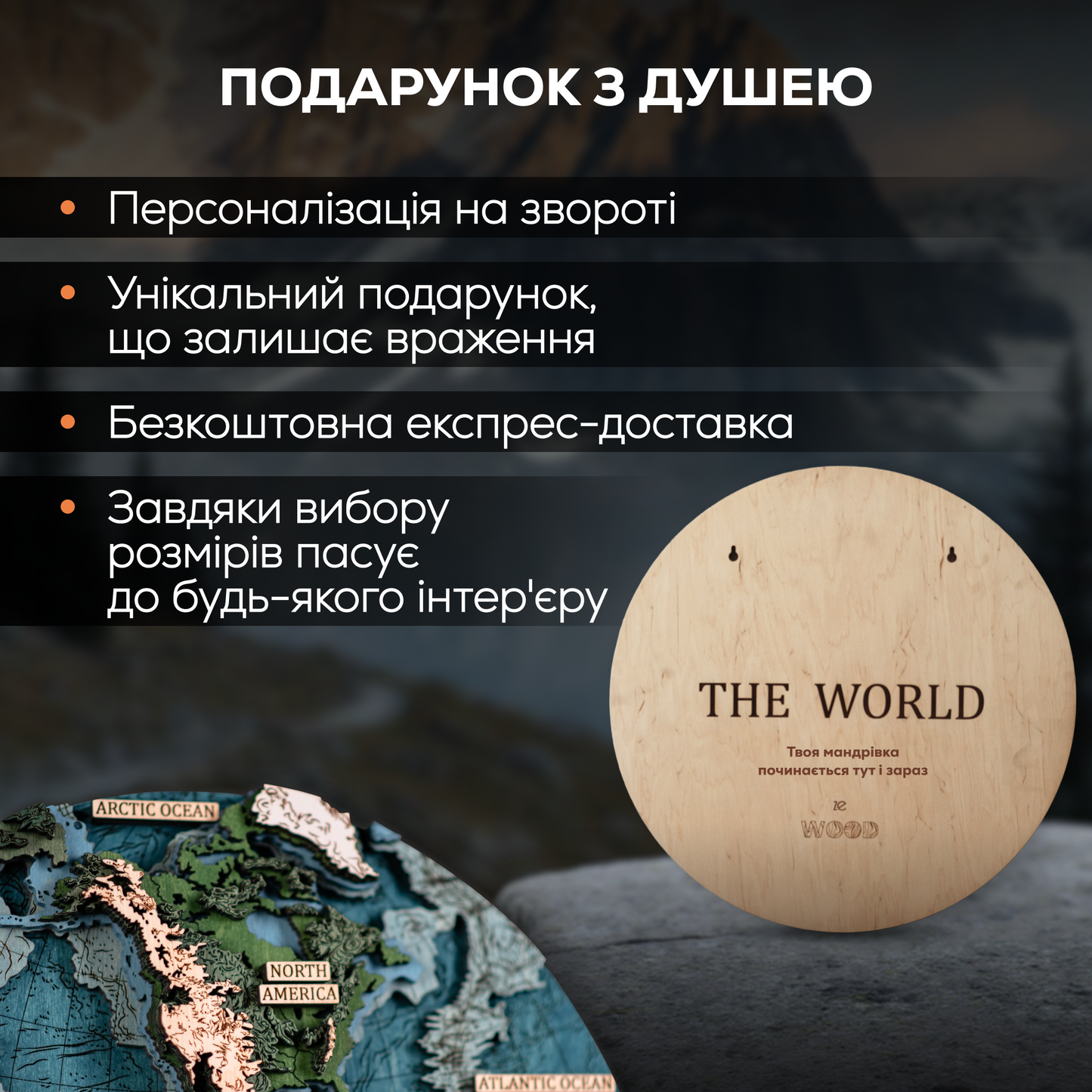 СВІТ В ПІВКУЛЯХ 3D МАПА - КАРТА СВІТУ