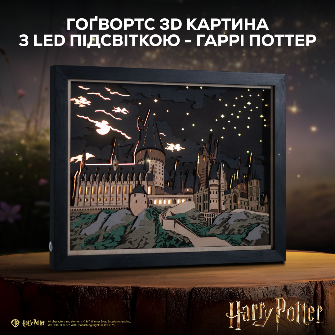 ГОҐВОРТС™ 3D КАРТИНА З LED ПІДСВІТКОЮ - ГАРРІ ПОТТЕР