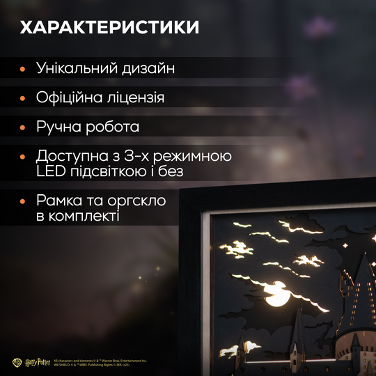 ГОҐВОРТС™ 3D КАРТИНА З LED ПІДСВІТКОЮ - ГАРРІ ПОТТЕР