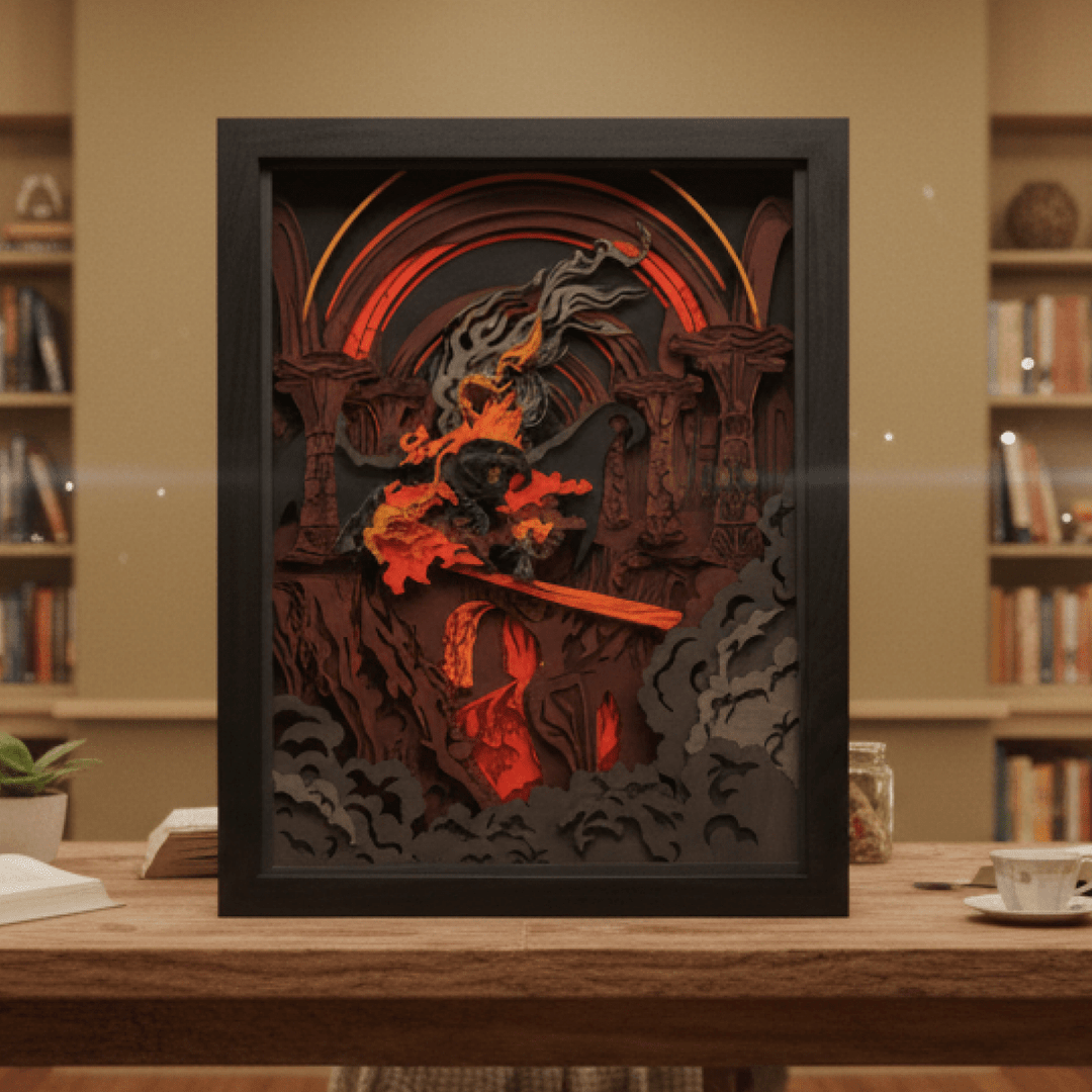 Birch plywood Balrog battle scene
