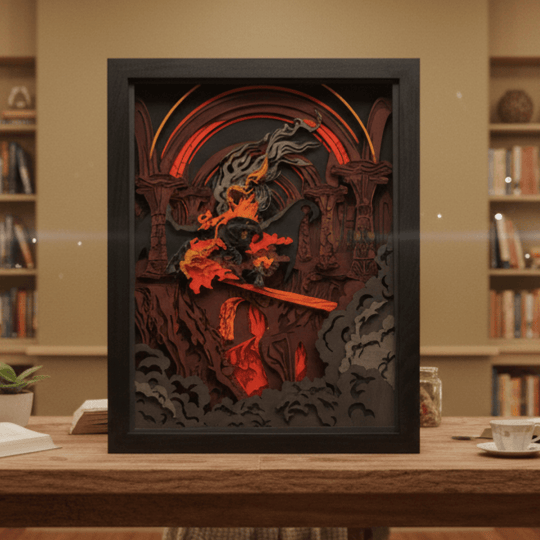 Birch plywood Balrog battle scene
