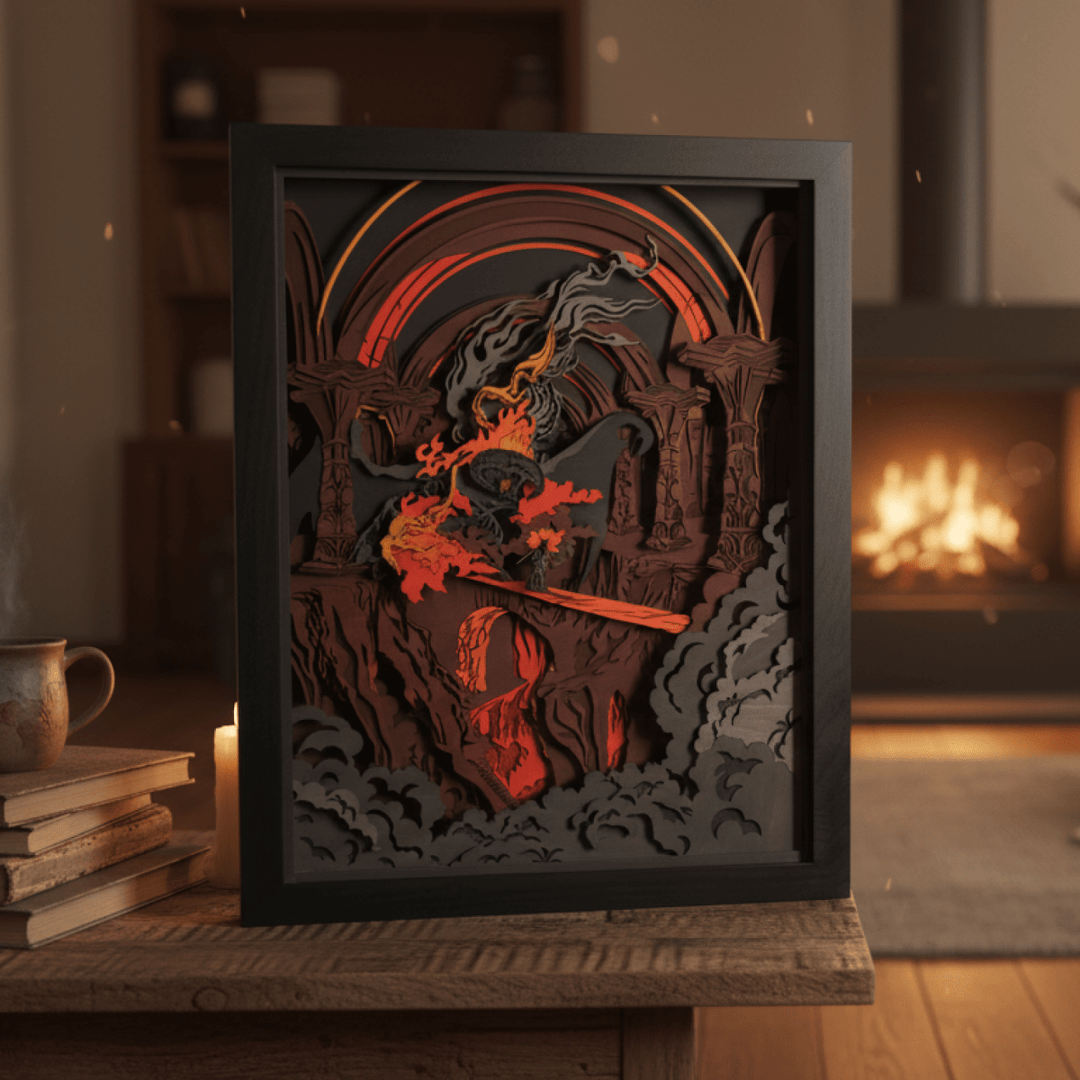 Laser-cut Balrog battle wall art from LOTR

